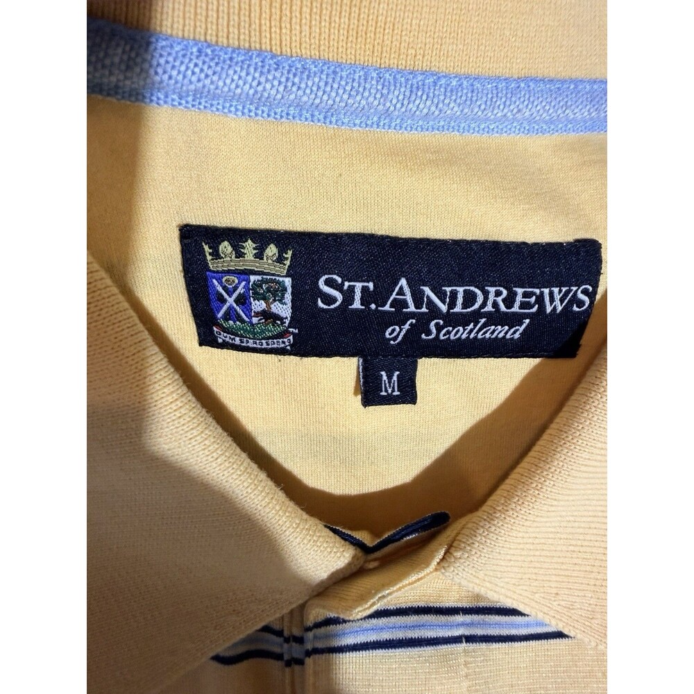 St. Andrews of Scotland Mens Short Sleeve Golf Polo Shirt Size M Yellow Striped - Picture 4 of 9